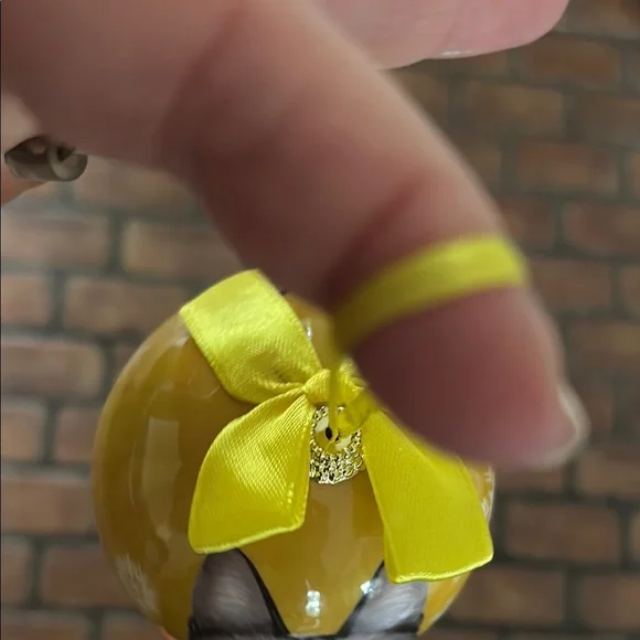 Gray Cat Yellow Ornament with Ribbon - Picture 6 of 6